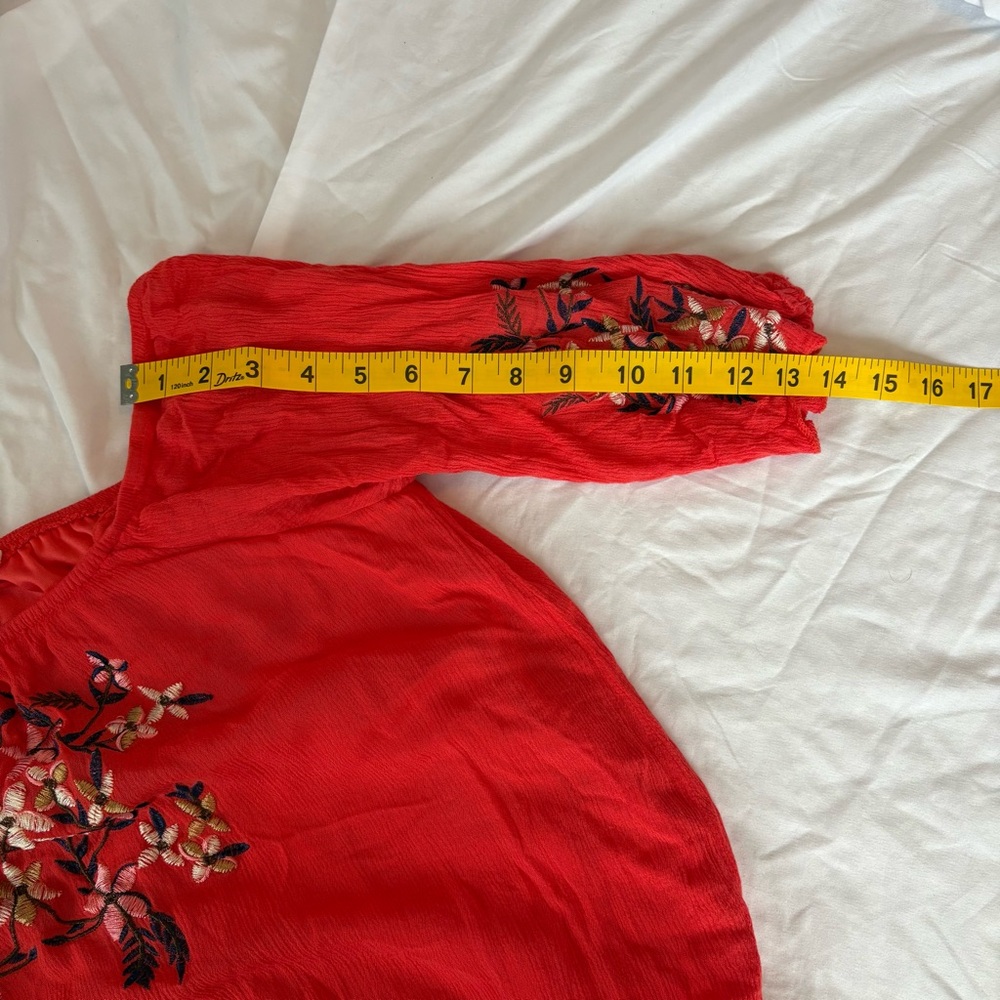 Rebellion Red Embroidered Floral Off the Shoulder Tunic Top or Mini dress Sz XL - Picture 7 of 7